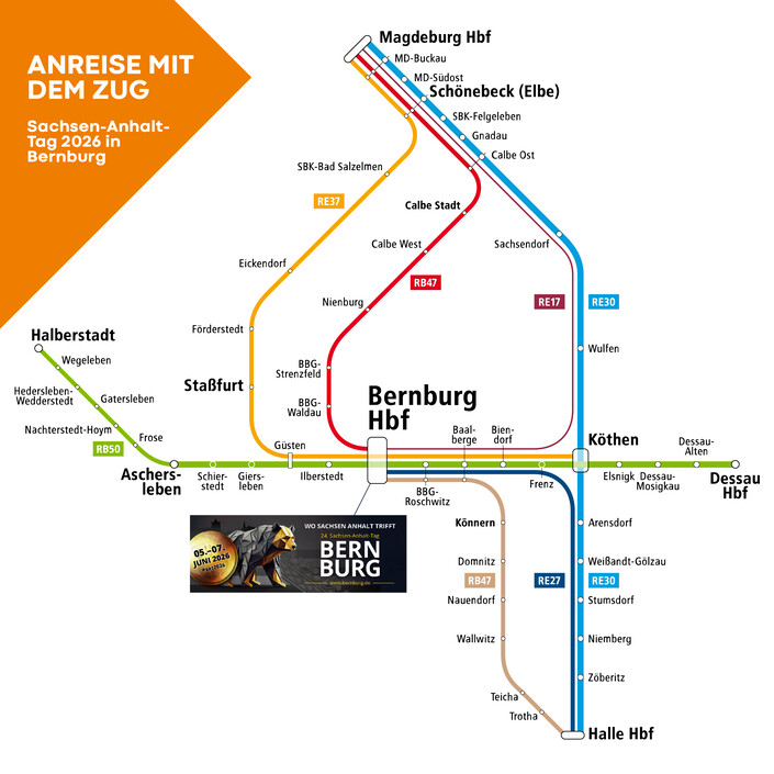 Ein Liniennetzplan zeigt Zugverbindung nach Bernburg